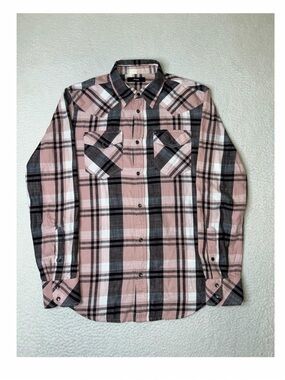 Diesel Men's Pink, Black & White Plaid Button-Down Shirt
